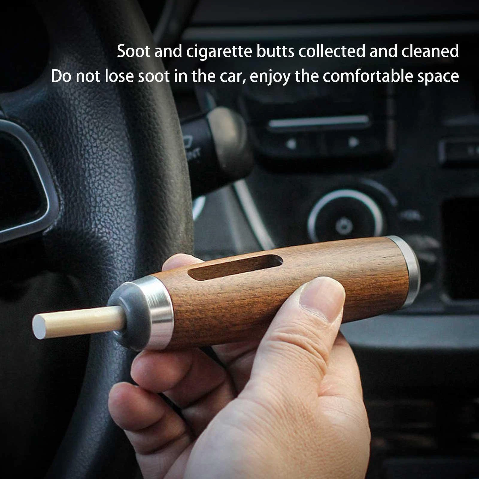 Dust-Free Wooden Car Ashtray – პორტატული ავტომობილის საფერფლე ფილტრით - Image 2